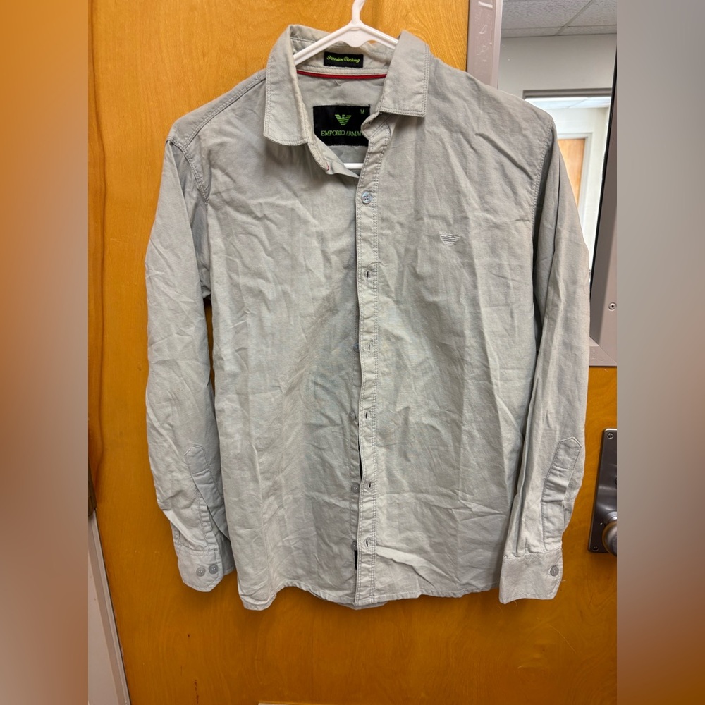 Emporio Armani Men's Light Gray Button-Down Casual Shirt